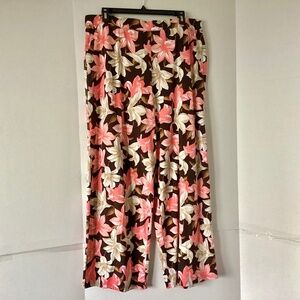 Denim & Co. Beach Wide Leg Pants. Size: Large Color: Coral Floral Print NWOT
